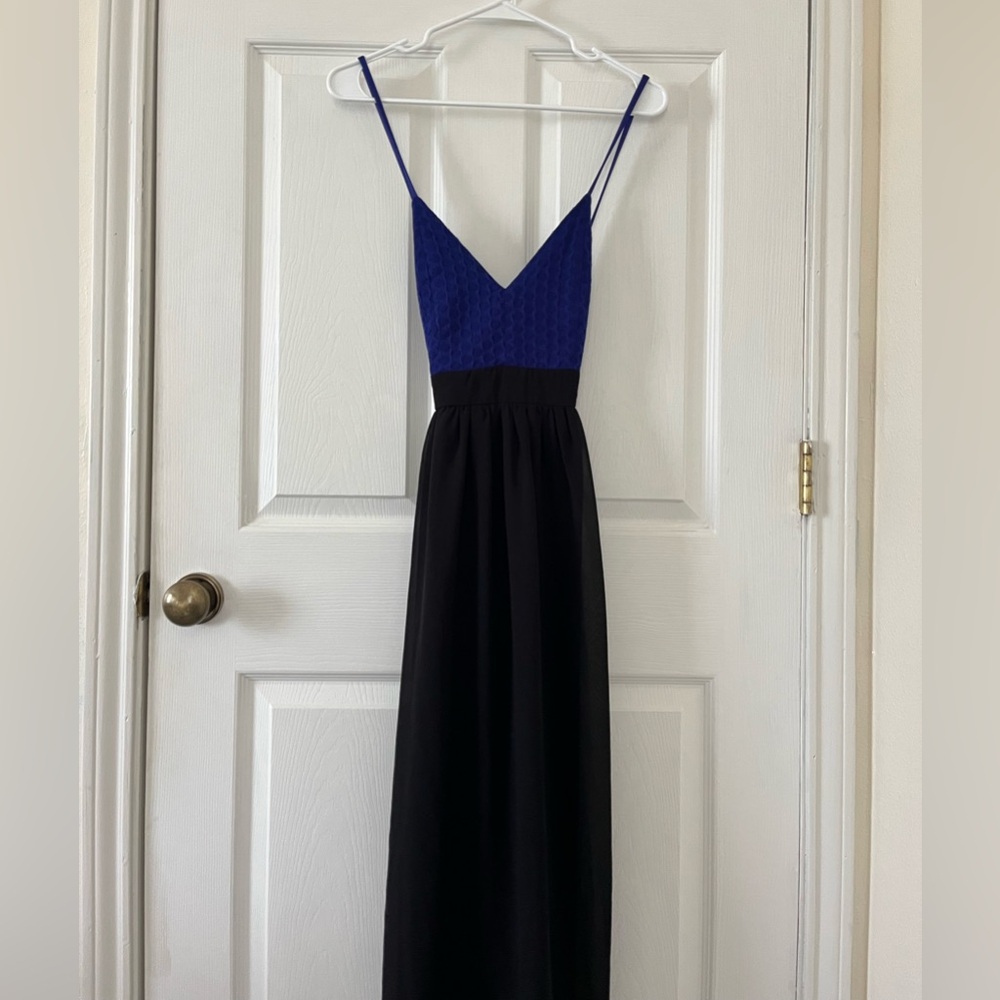 Miami Blue and Black Strapless Dress